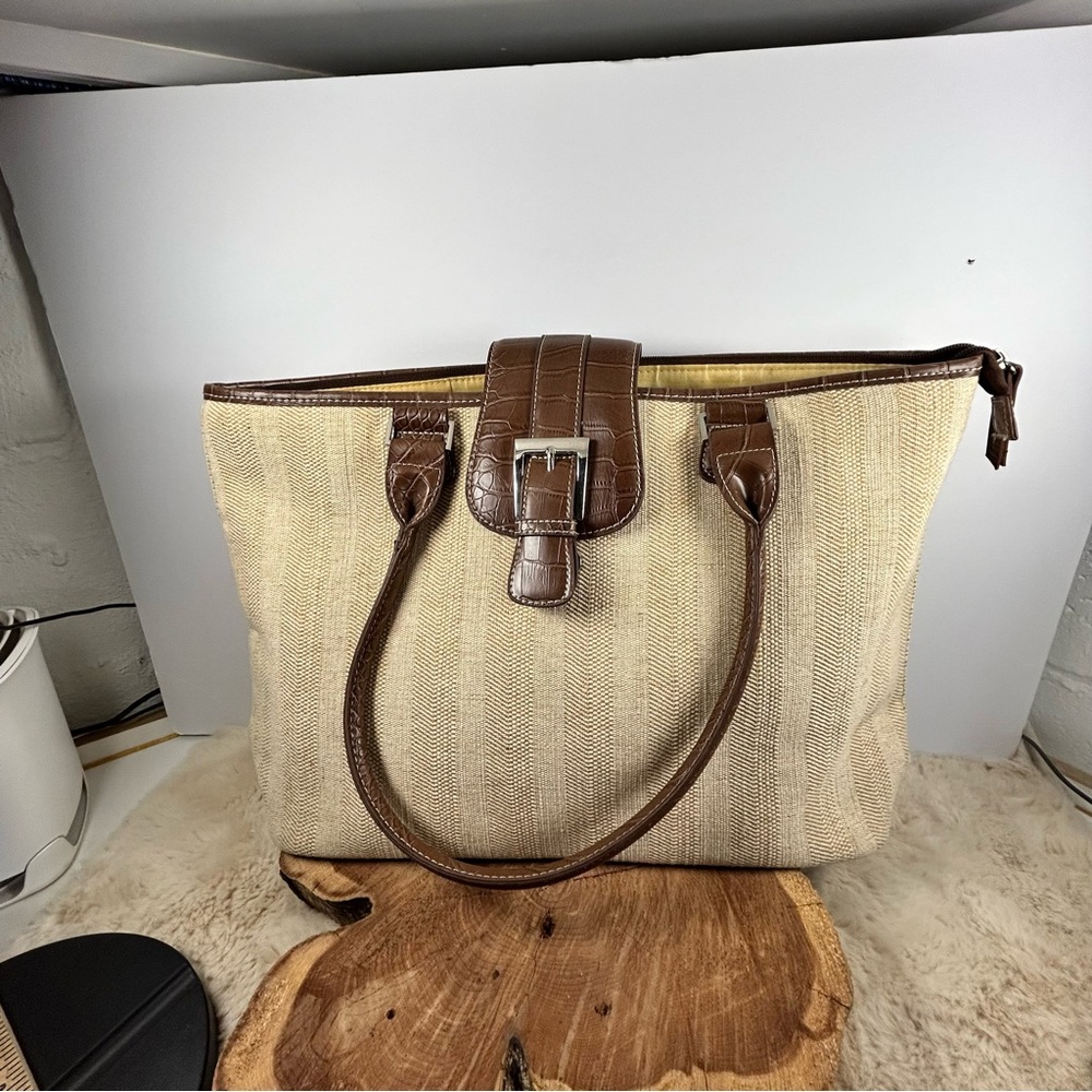 Merona Brown and Tan Satchel‎ with Leather Accents